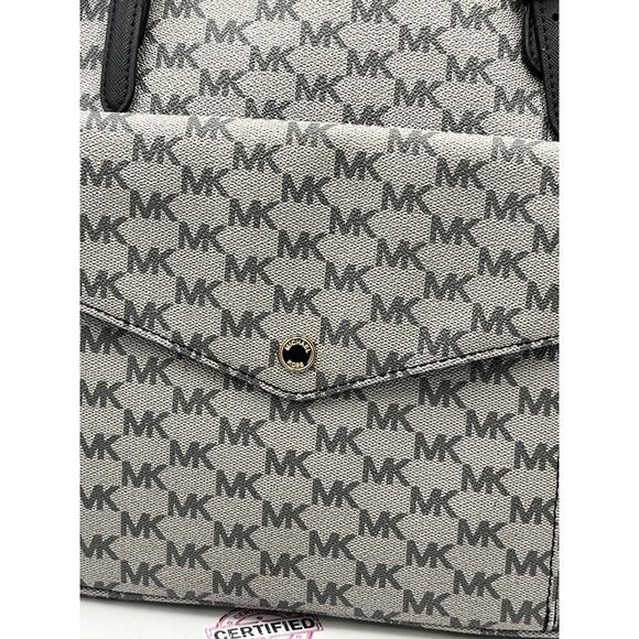 Authenticated Michael kors Gray Black Signature Logo Leather Trim Tech Tote Bag - Picture 3 of 16